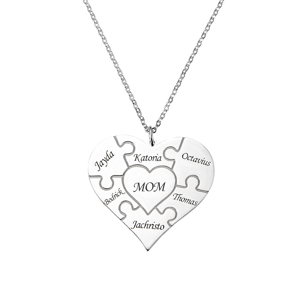 Personalized Heart Puzzle Necklace Silver Jewelry Treasures