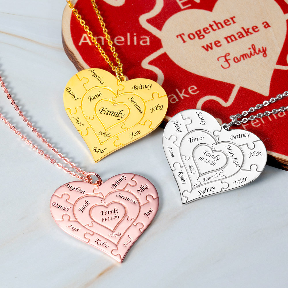 Personalized Heart Puzzle Necklace Silver Jewelry Treasures