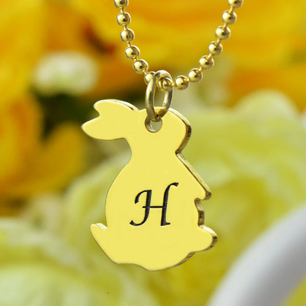 Personalized Rabbit Initial Charm Pendant Necklace