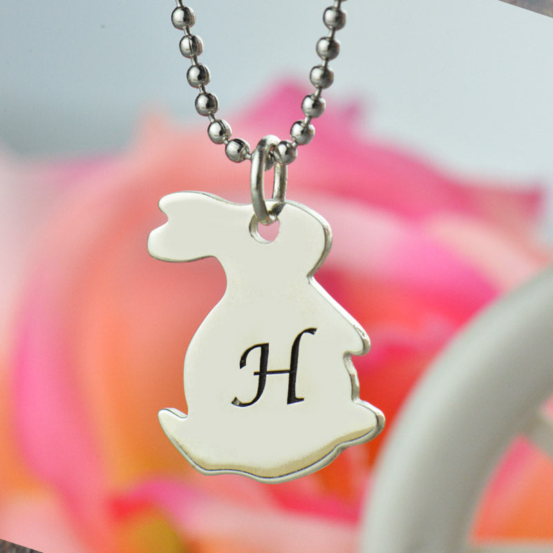 Personalized Rabbit Initial Charm Pendant Necklace