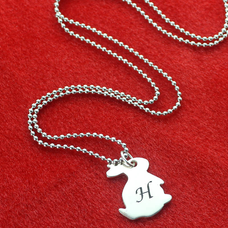 Personalized Rabbit Initial Charm Pendant Necklace