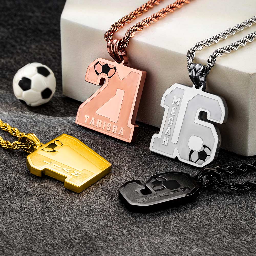 Custom Soccer Number Necklace with Name Jewelry Treasures