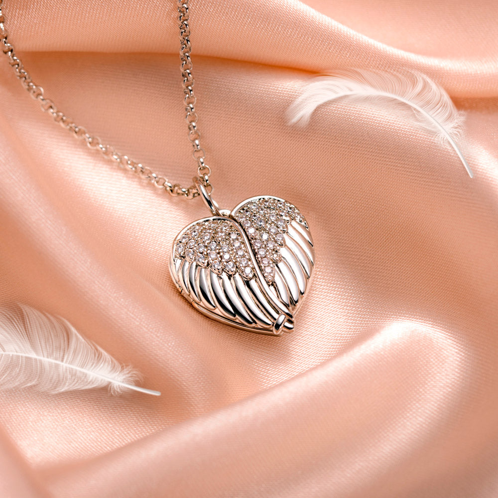 Personalized Angel Wings Heart Photo Locket Necklace Sterling Silver Jewelry Treasures