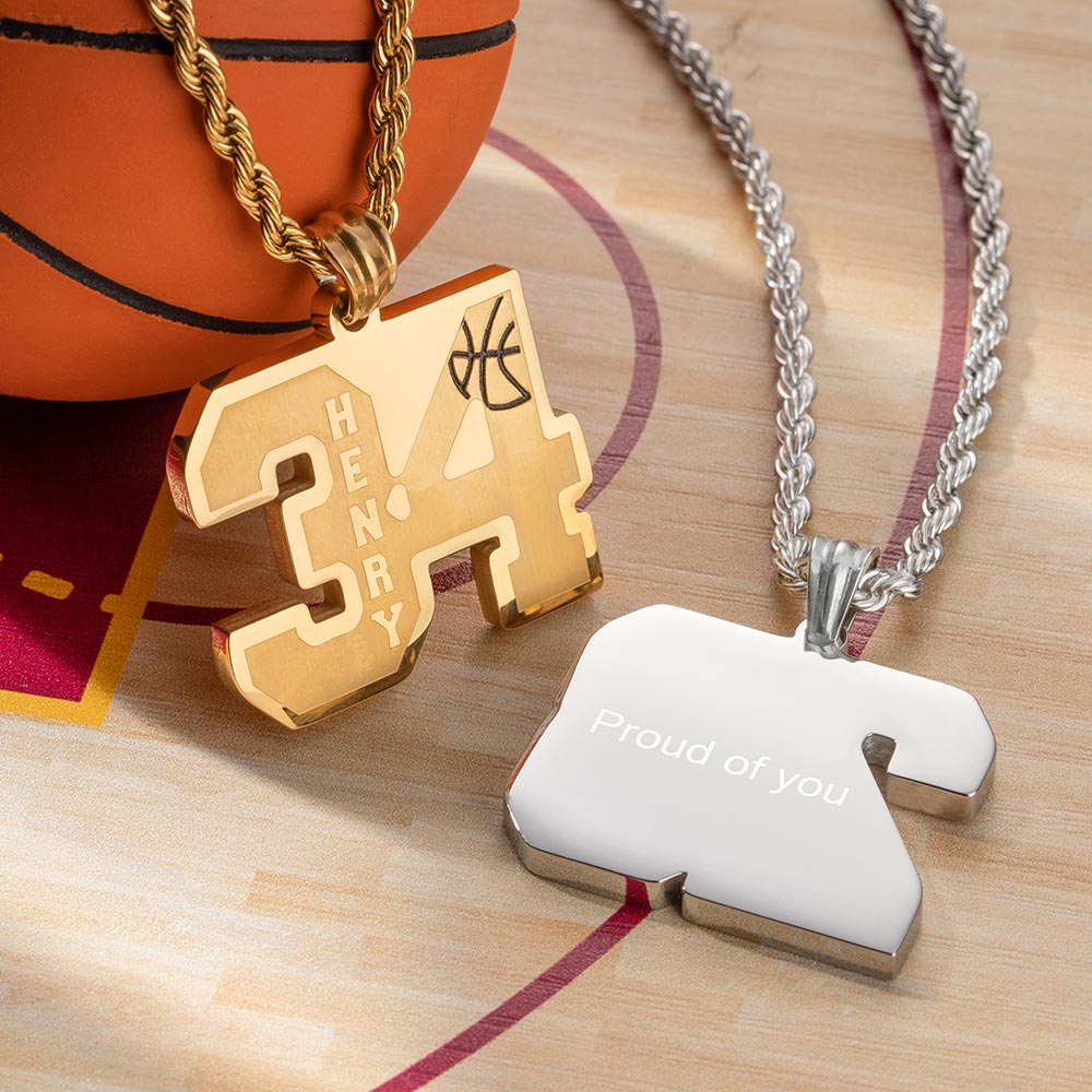 Custom Basketball Number Necklace with Name Jewelry Treasures