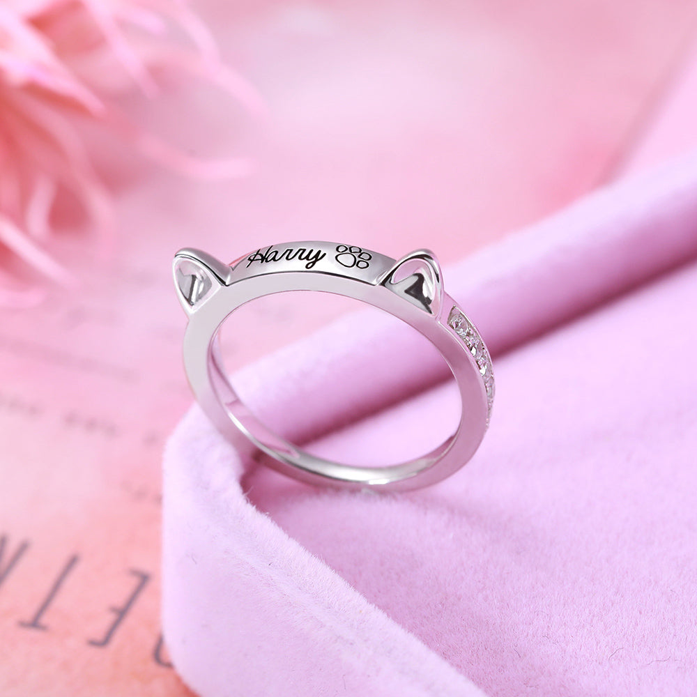 Personalized Name Cat Ring with Ears Jewelry Treasures