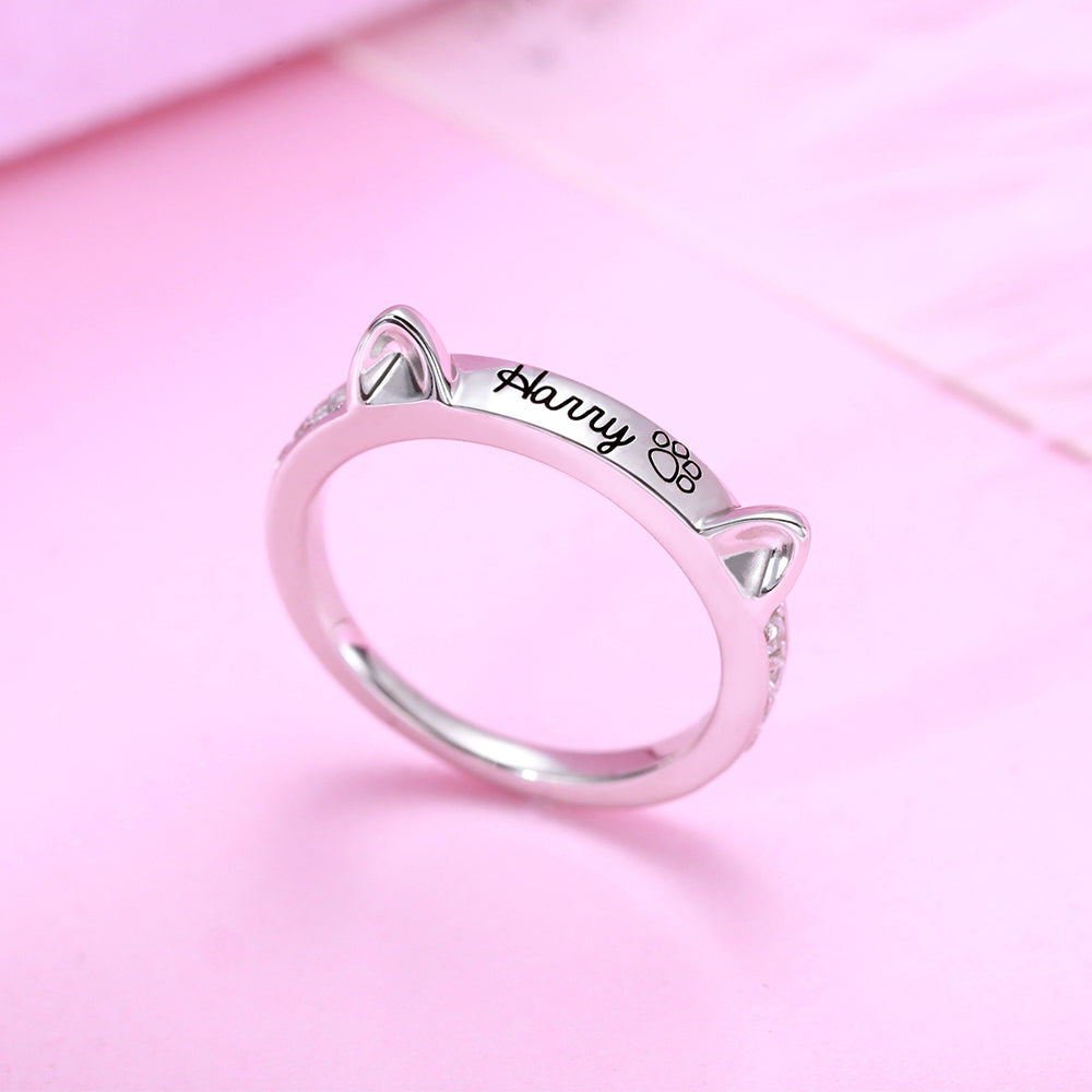 Personalized Name Cat Ring with Ears Jewelry Treasures