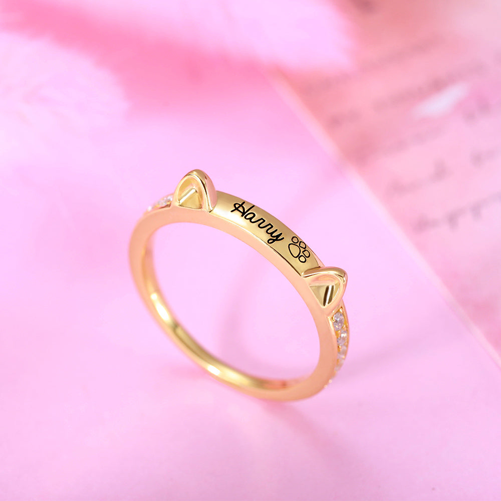 Personalized Name Cat Ring with Ears Jewelry Treasures