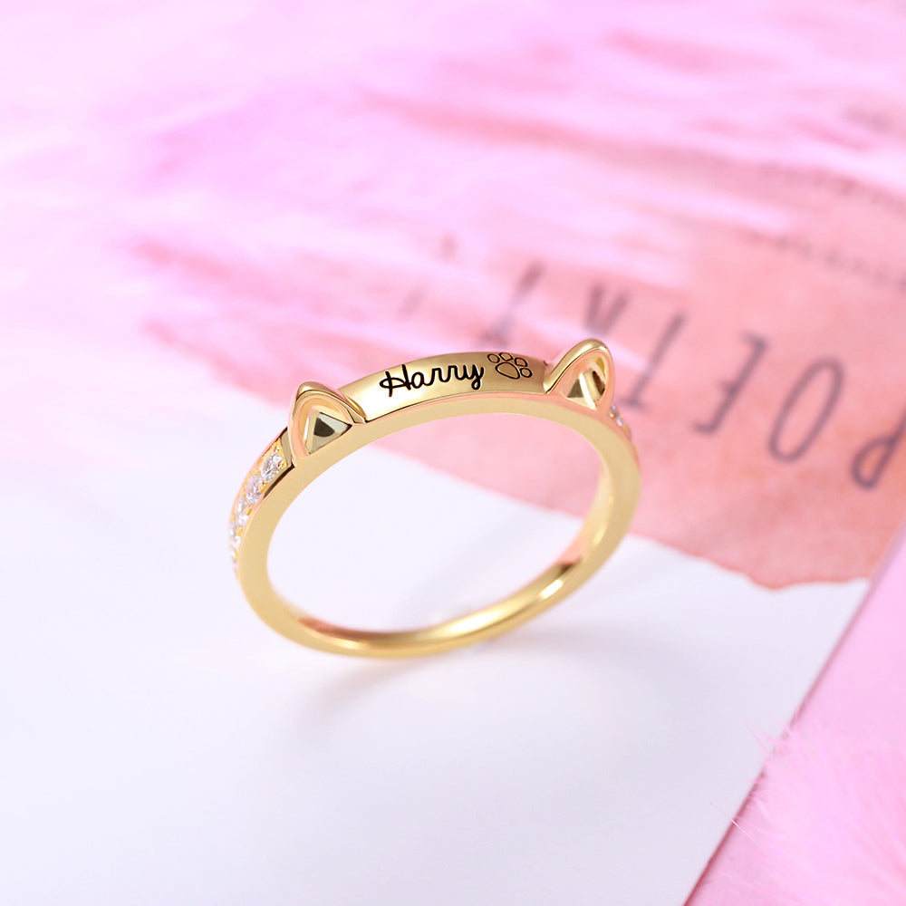 Personalized Name Cat Ring with Ears Jewelry Treasures