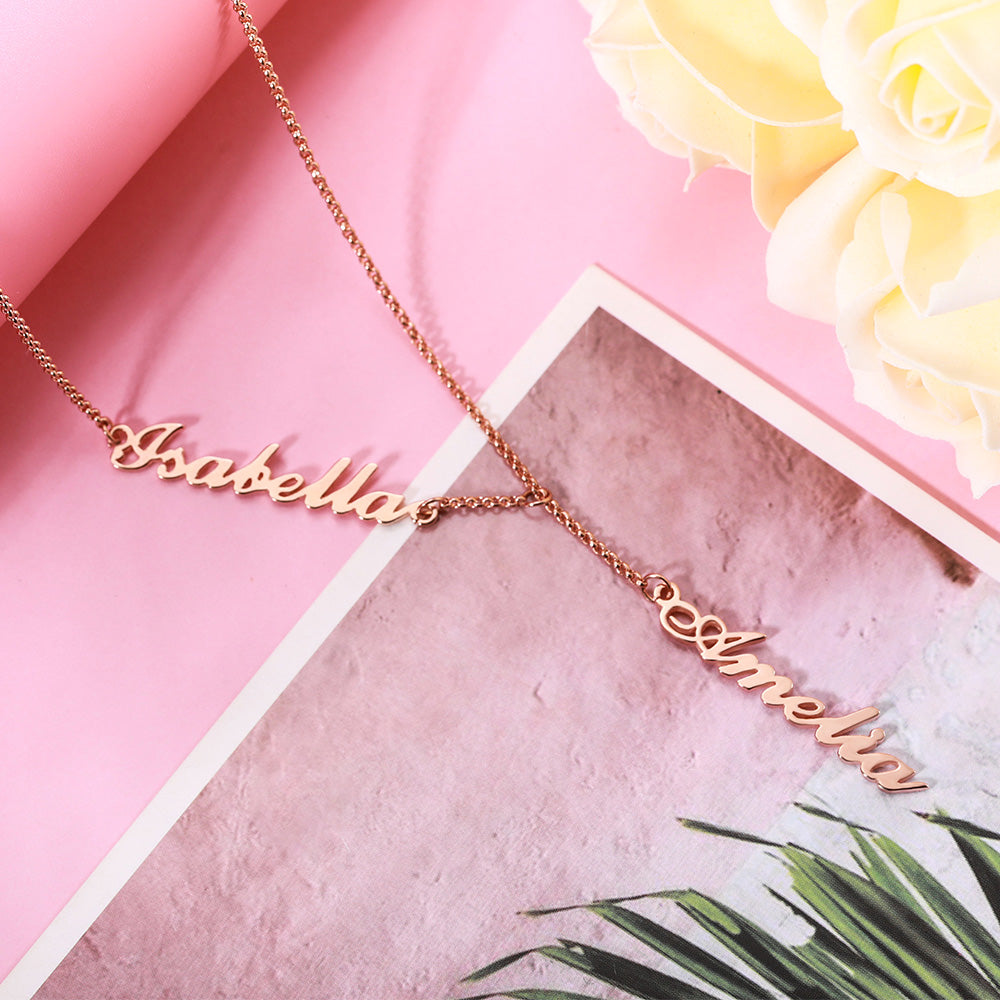 Personalized Two Names Y-shaped Necklace in stainless steel Jewelry Treasures