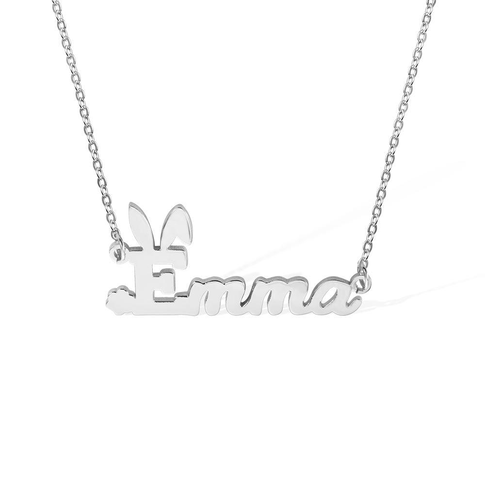 Personalized Name Easter Bunny Necklace Stainless Steel Jewelry Treasures