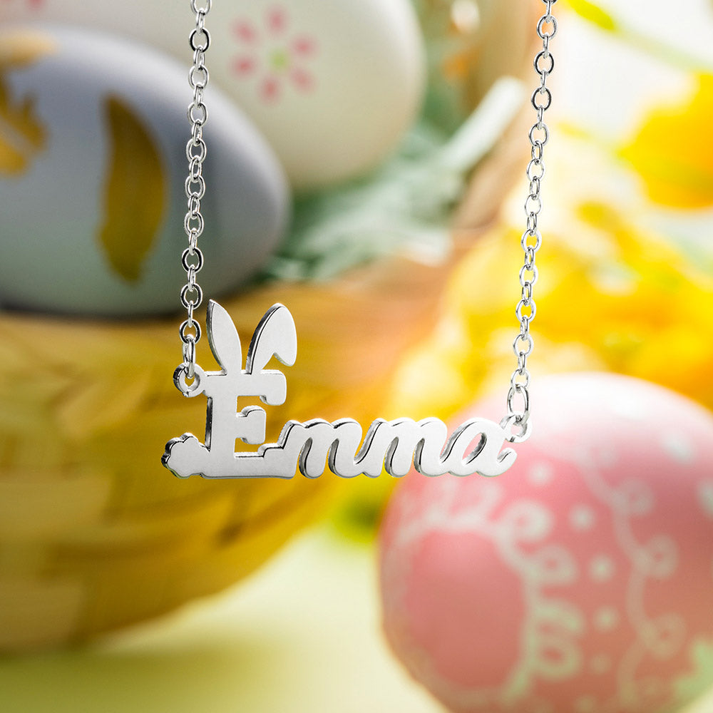 Personalized Name Easter Bunny Necklace Stainless Steel Jewelry Treasures