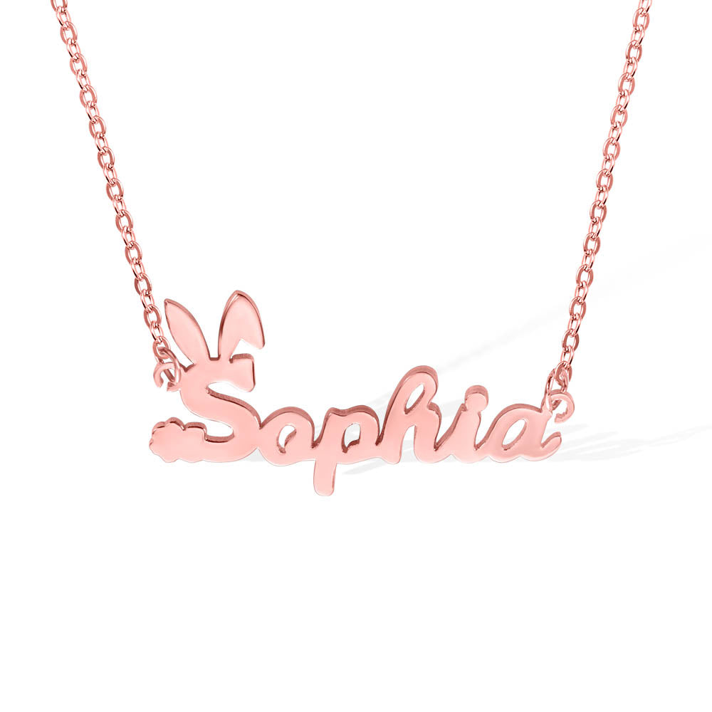 Personalized Name Easter Bunny Necklace Stainless Steel Jewelry Treasures