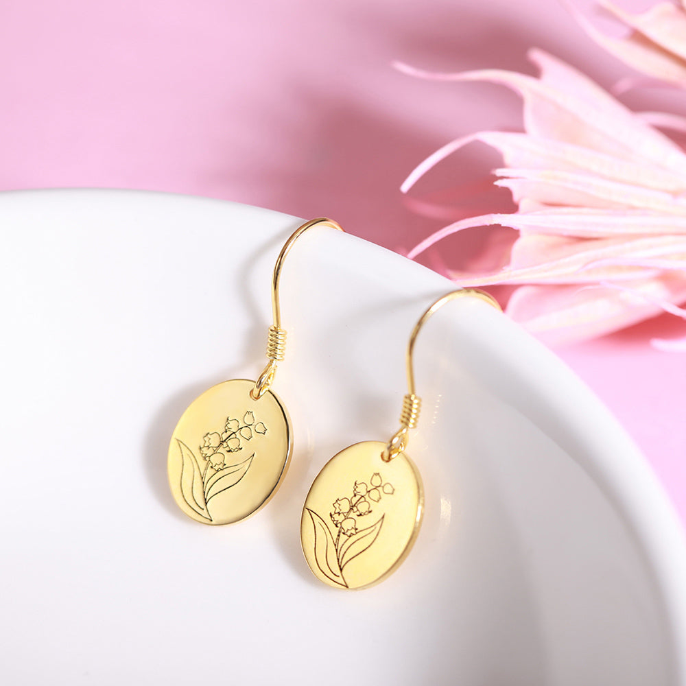 Engraved Birth Flower Earrings