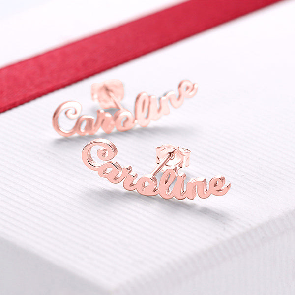 Personalized Name Stud Earrings for Her in Silver