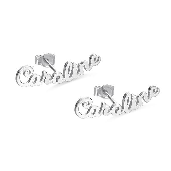 Personalized Name Stud Earrings for Her in Silver