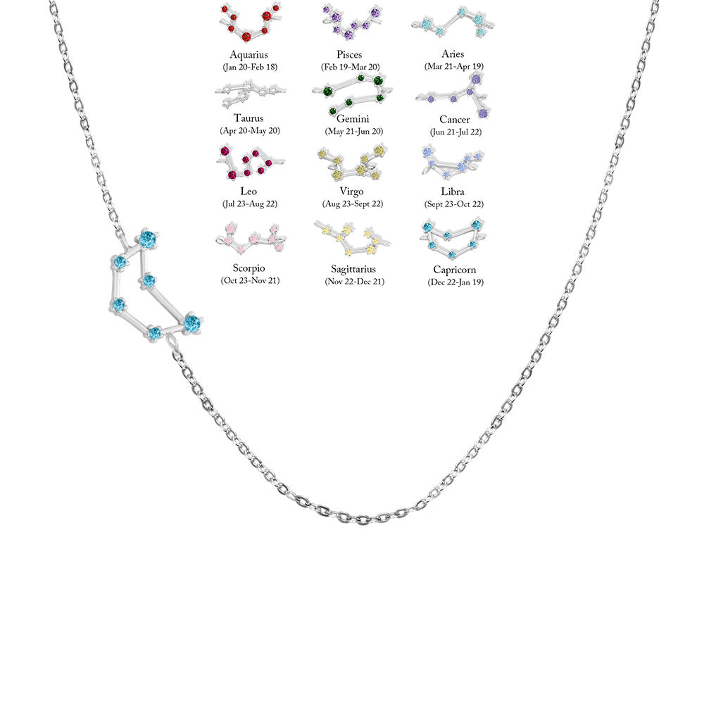 Custom Zodiac Sign Sideway Necklace with Birthstone - Star Style Jewelry Treasures