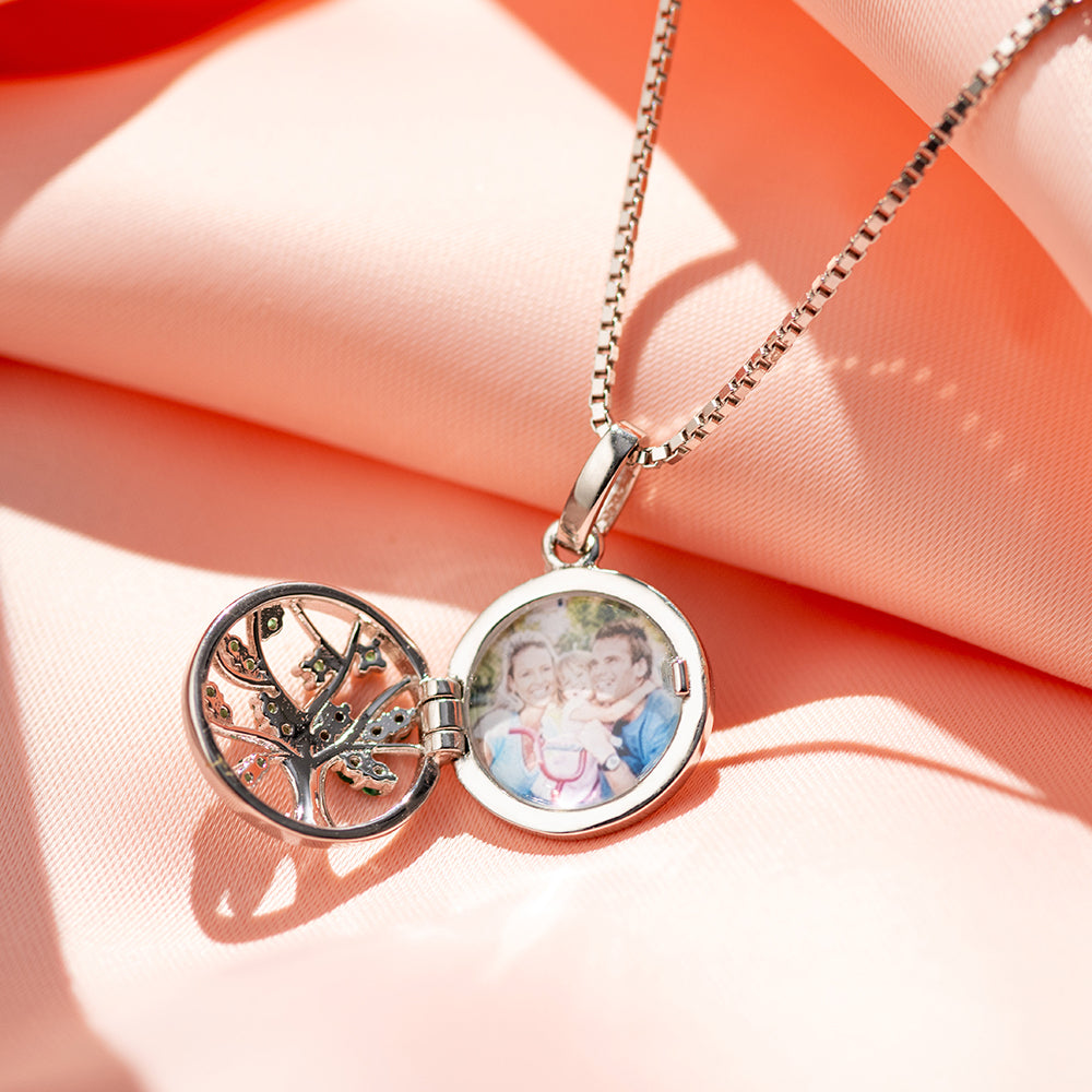 Engraved Unique Family Tree Photo Locket Sterling Sliver Jewelry Treasures