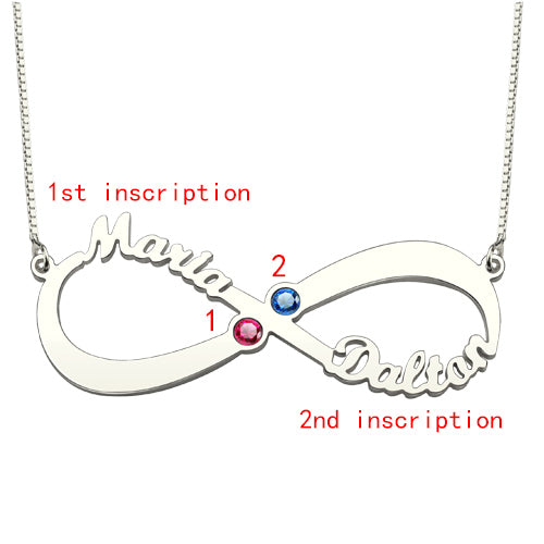 2 Names & Birthstones Infinity Love Necklace Sterling Silver Jewelry Treasures