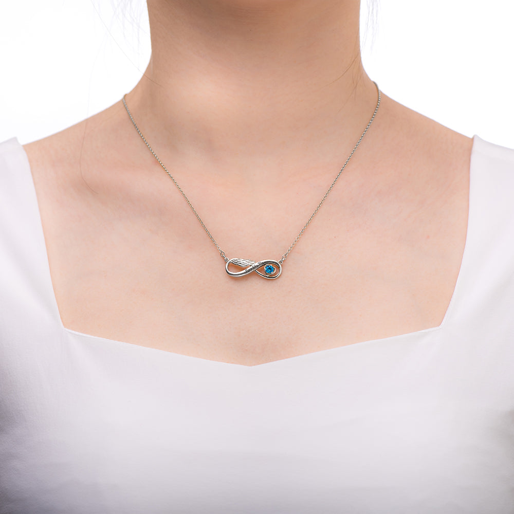 Infinity Angel Wing Necklace With Birthstone Jewelry Treasures