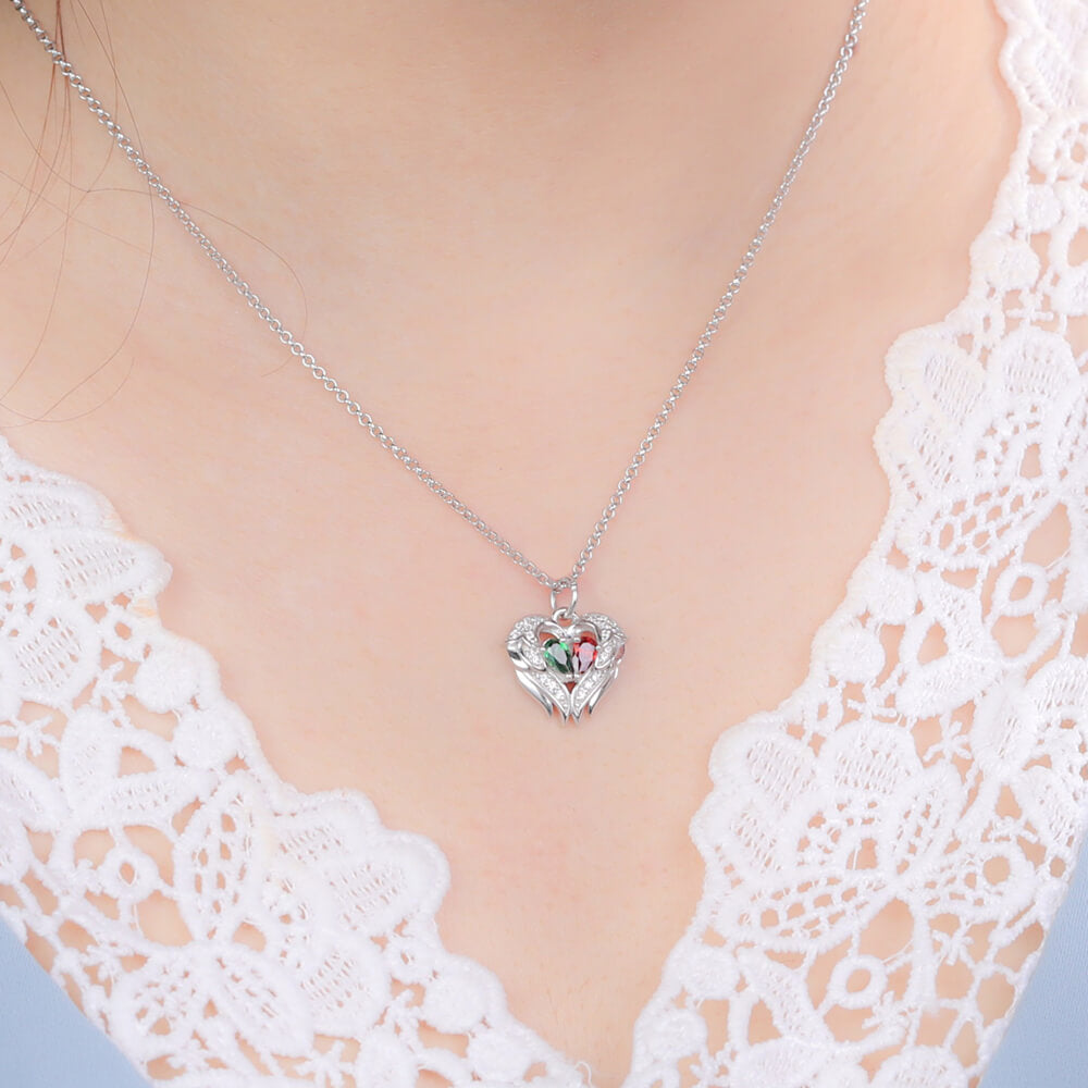 Personalized Angel Wing Necklace with 2 Birthstones Jewelry Treasures