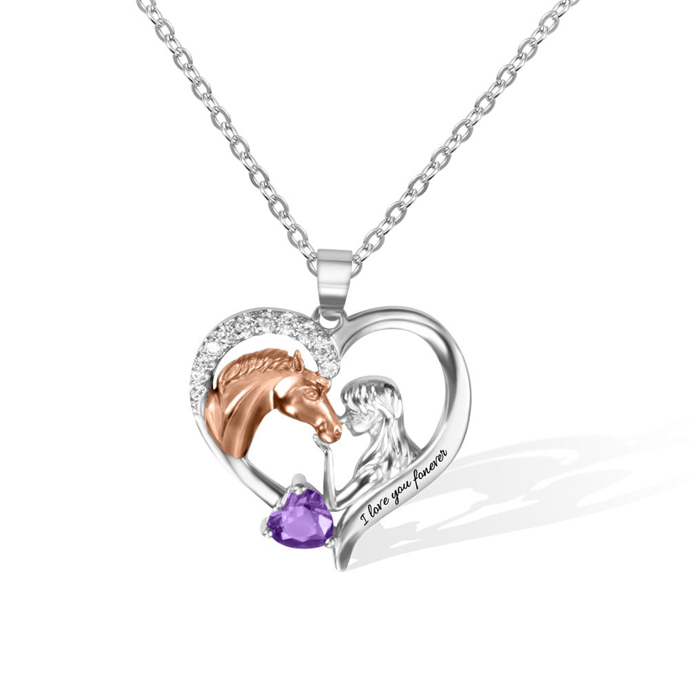 Heart Necklace with Horse & Girl Charm Sterling Silver Jewelry Treasures