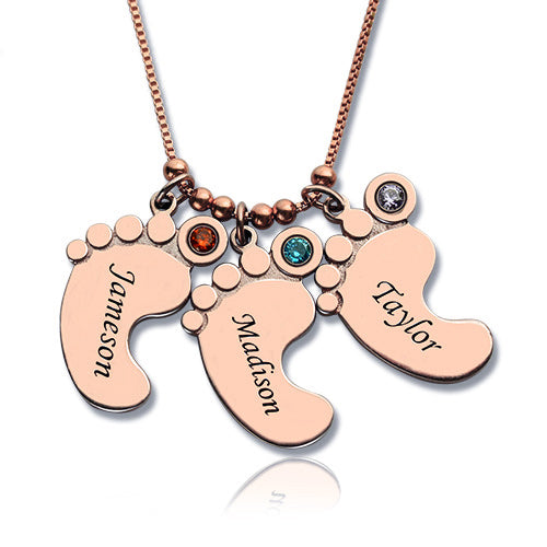 Personalized Mothers Necklace Baby Feet Charm Jewelry Treasures