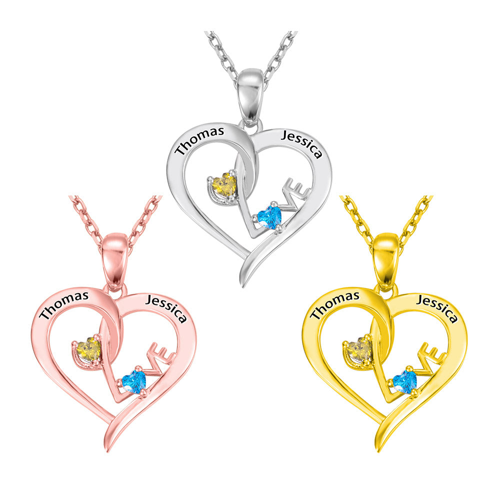 Customizable Heart-Shaped Name Necklace With Birthstones Jewelry Treasures