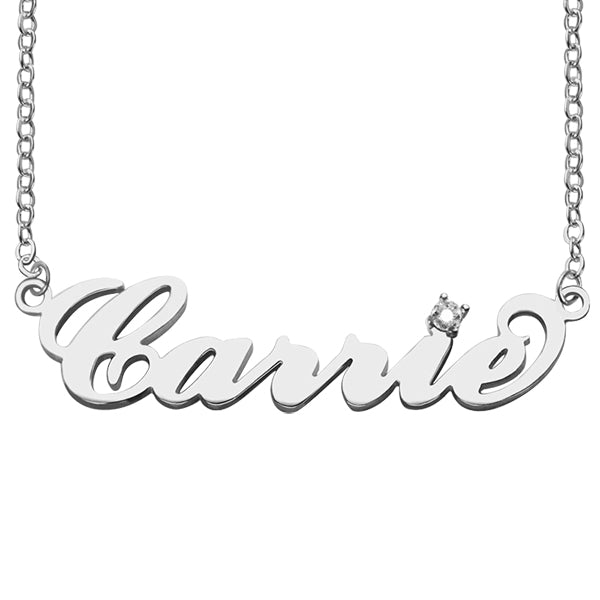 Sterling Silver Carrie Name Necklace With Birthstone Jewelry Treasures