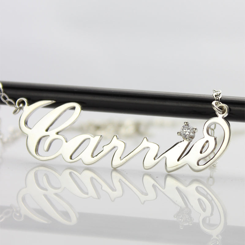 Sterling Silver Carrie Name Necklace With Birthstone Jewelry Treasures