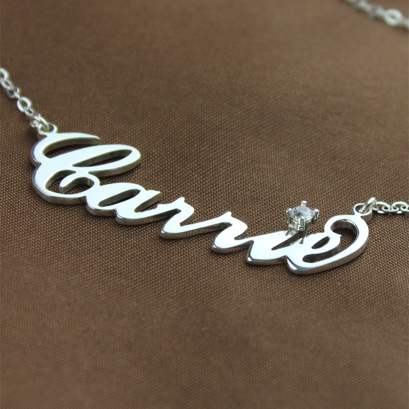 Sterling Silver Carrie Name Necklace With Birthstone Jewelry Treasures