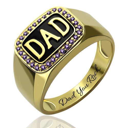 Customizable Men's Birthstone DAD Ring Gold Plated Silver