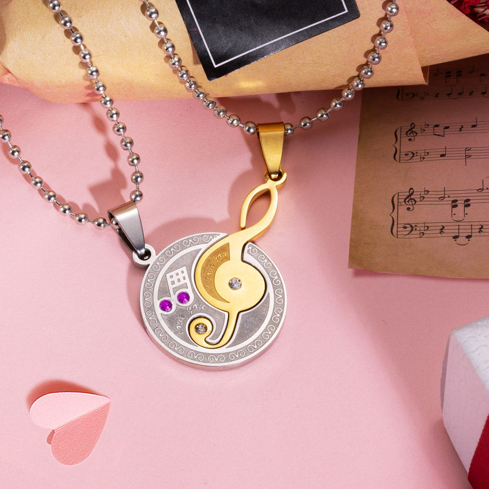 Musical Note Titanium Steel Couple's Necklaces Jewelry Treasures