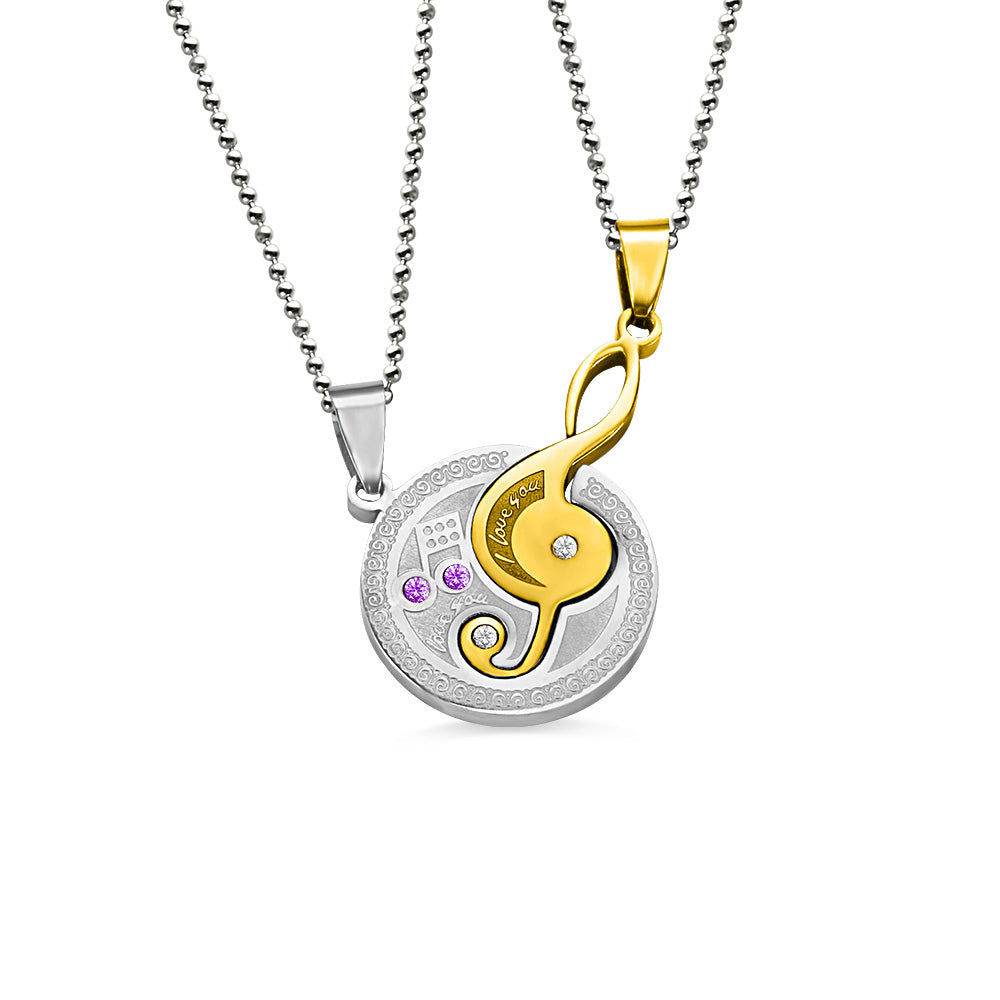 Musical Note Titanium Steel Couple's Necklaces Jewelry Treasures