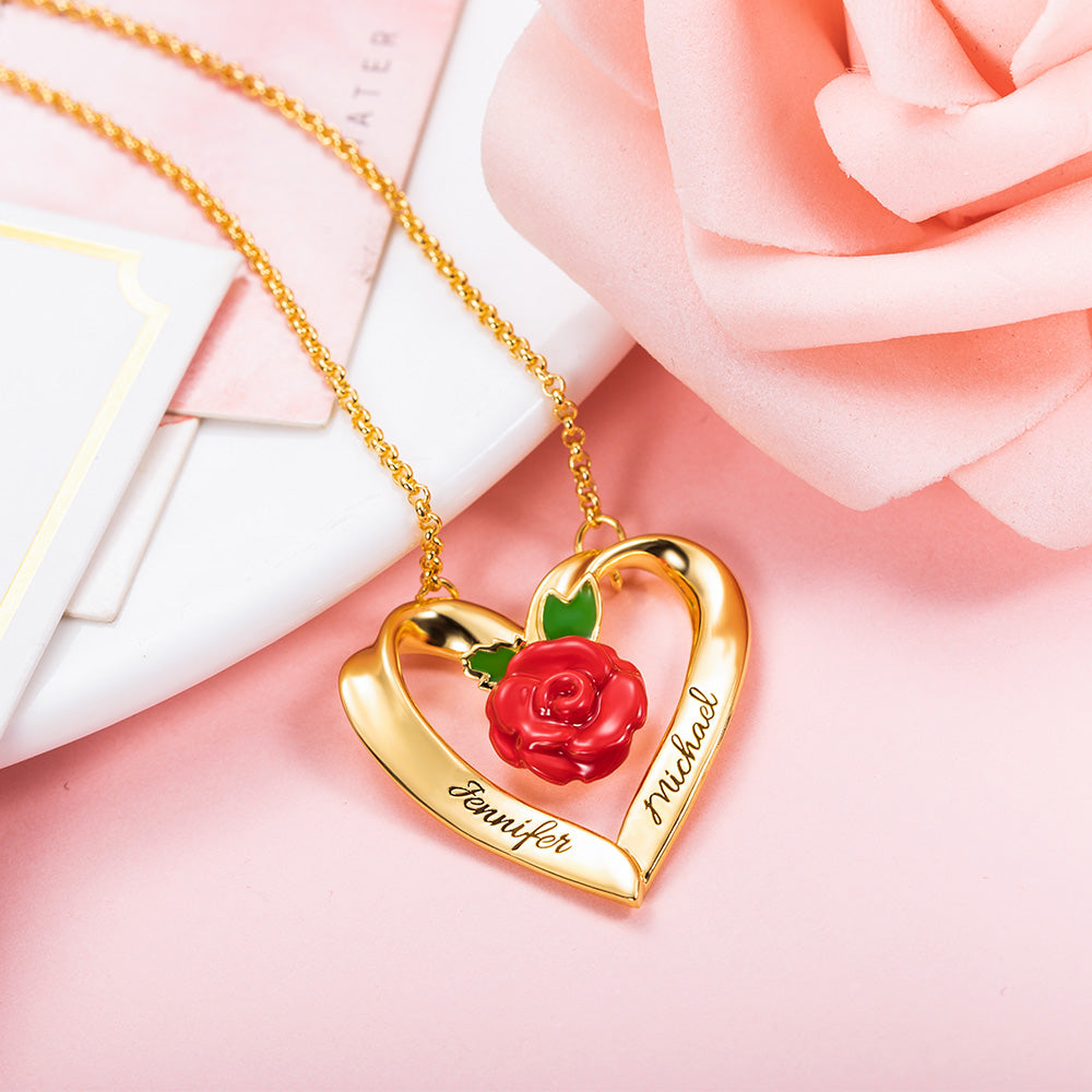 Personalized Rose Heart Necklace Jewelry Treasures