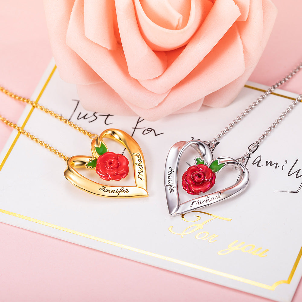 Personalized Rose Heart Necklace Jewelry Treasures