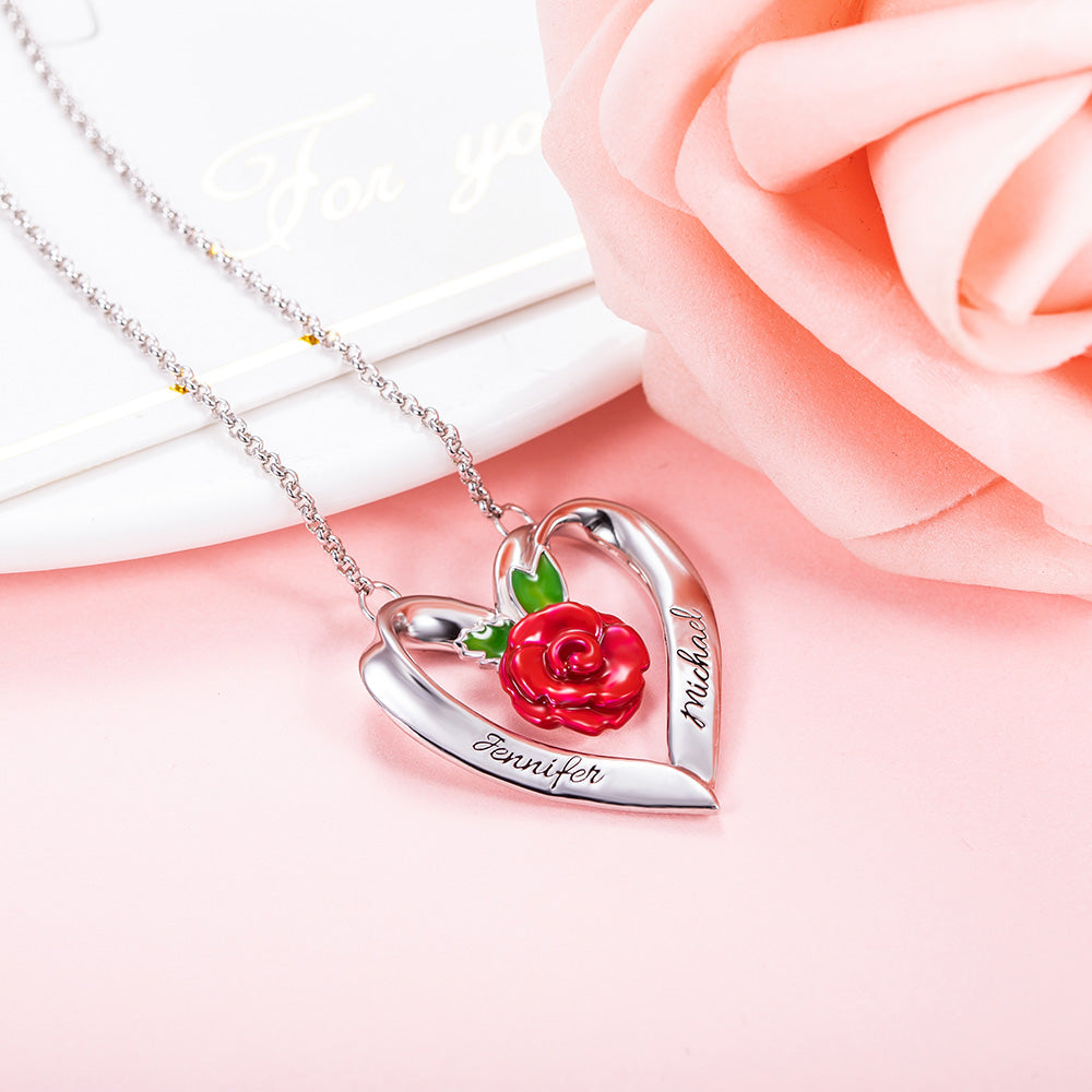 Personalized Rose Heart Necklace Jewelry Treasures