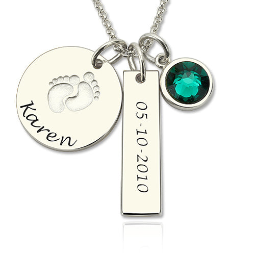 Baby Feet Disc Necklace With Birthstone For New Mom Jewelry Treasures