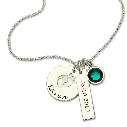 Baby Feet Disc Necklace With Birthstone For New Mom Jewelry Treasures