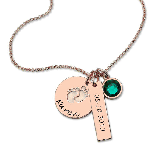 Baby Feet Disc Necklace With Birthstone For New Mom Jewelry Treasures