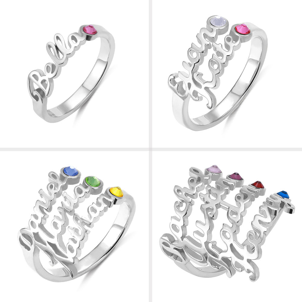 Personalized 1-4 Name Birthstone Ring