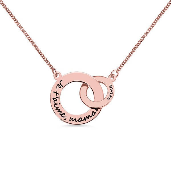 Engraved Interlocking Circle Necklace in Rose Gold Jewelry Treasures