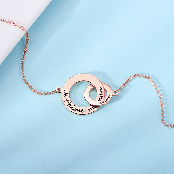 Engraved Interlocking Circle Necklace in Rose Gold Jewelry Treasures