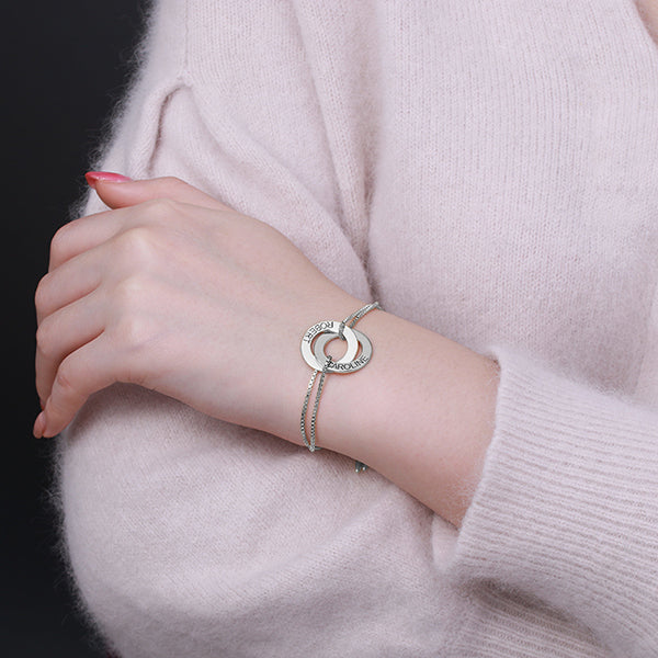 Engraved Interlocking Russian Rings Bracelet in Rose Gold Jewelry Treasures