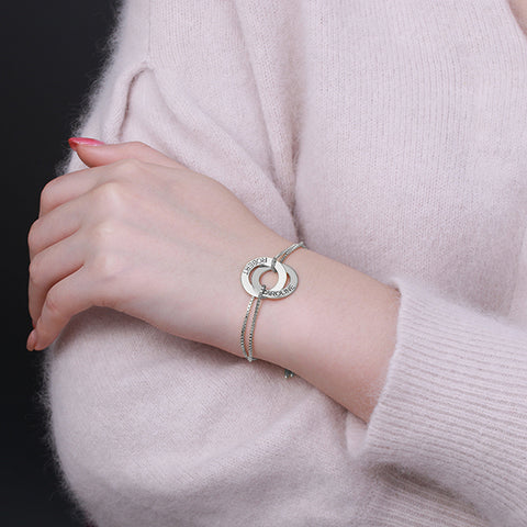 Engraved Interlocking Russian Rings Bracelet in Rose Gold Jewelry Treasures