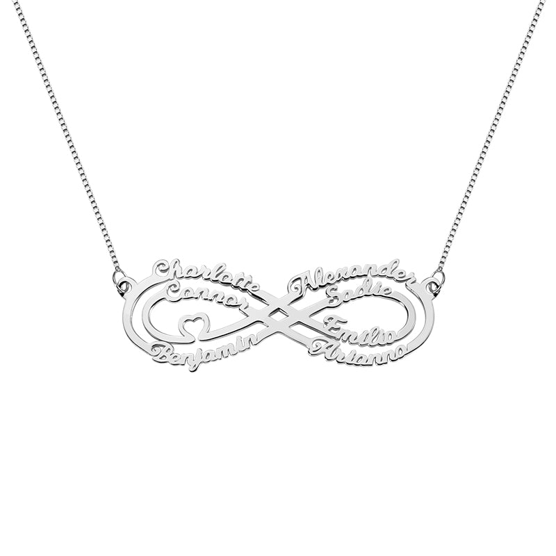 Personalized 7 Names Infinity Necklace in Silver Jewelry Treasures