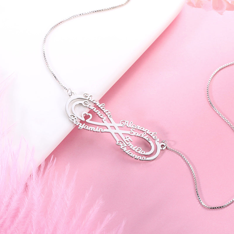 Personalized 7 Names Infinity Necklace in Silver Jewelry Treasures