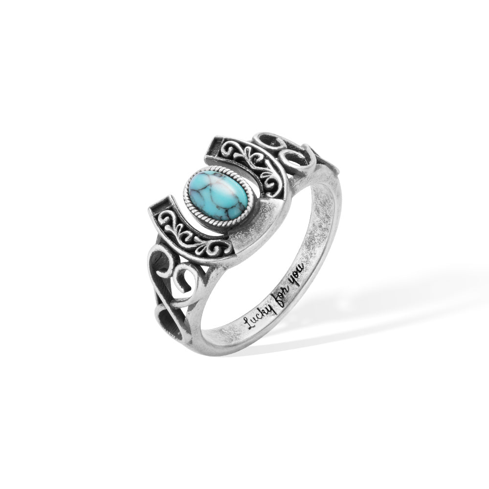 Custom Horse Shoes Turquoise Ring Sterling Silver 925