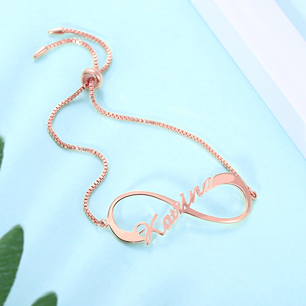 Engraved Infinity Bracelet in Rose Gold Jewelry Treasures