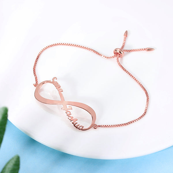 Engraved Infinity Bracelet in Rose Gold Jewelry Treasures