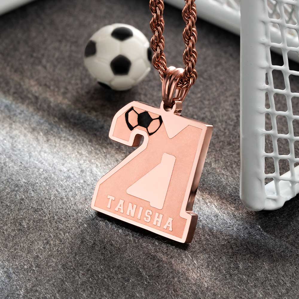 Custom Soccer Number Necklace with Name Jewelry Treasures